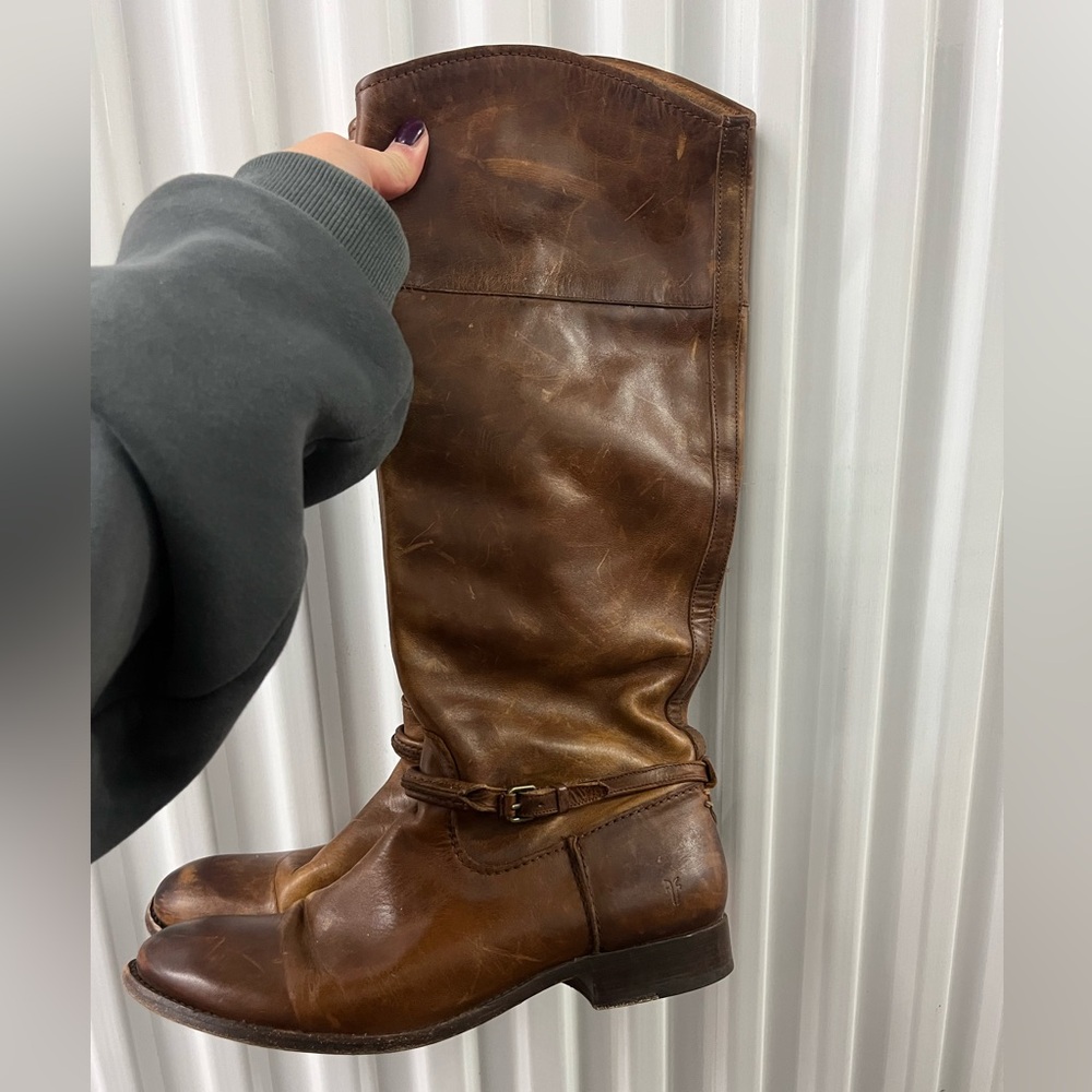 Women’s Frye Melissa Seam Tall Boots size 10 Cognac Brown Leather